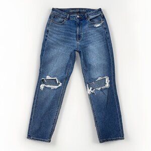 American Eagle Jeans Womens 8 Short Medium Wash Distressed Mom Jeans Hi-Rise